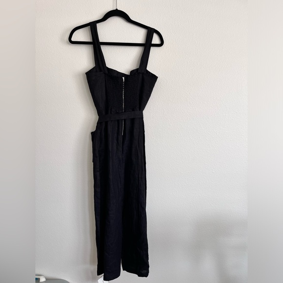 Reformation Birch Jumpsuit Black 100% linen belted wide leg size 8 petite - Picture 6 of 16
